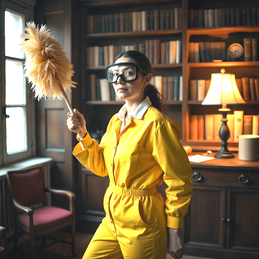 Cleaning lady with duster